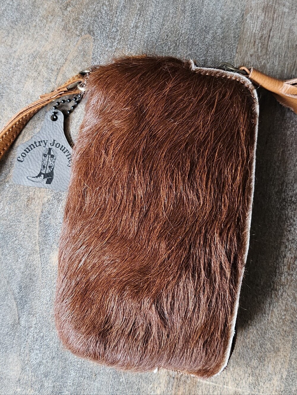 NWT Cowhide Leather Wristlet Clutch Purse